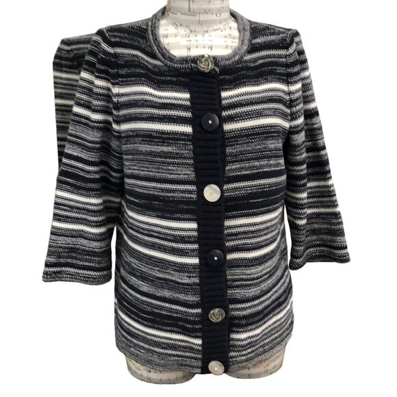 Christopher Banks Blue & White Striped Cotton Cardigan Sweater size Small - Picture 1 of 7
